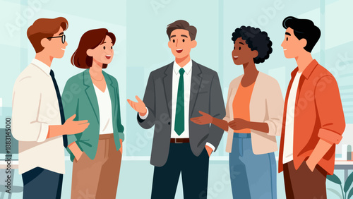 A group of people are standing in a room, with one man wearing a tie. They are all smiling and seem to be having a good time