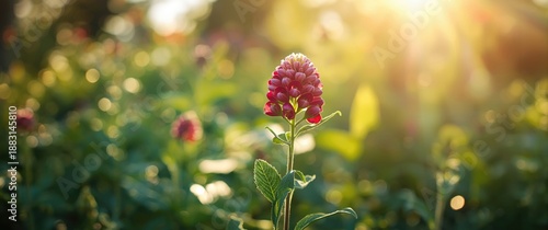Garden scene with Globe amaranth or Gomphrena globosa flower © AkuAku