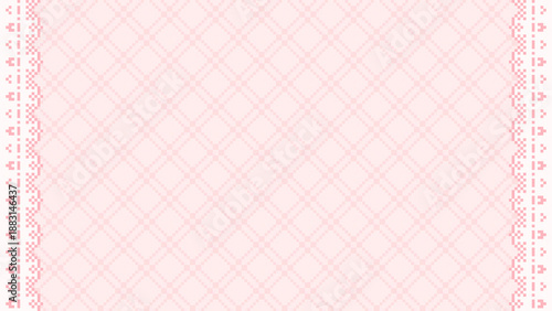 ドット絵　チェック柄とレースのおしゃれでかわいい背景装飾イラスト　フレーム　ガーリー　ピクセル