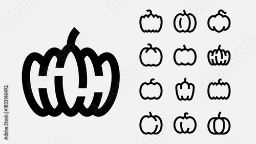 Pumpkins and autumn harvest icons set