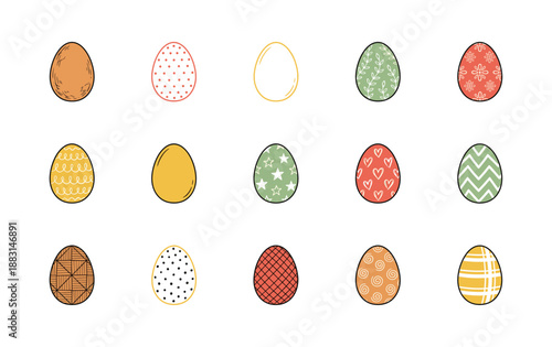Hand-drawn Flat Vector Patterned Easter Egg Graphic Element Kit for Spring Holiday Celebration