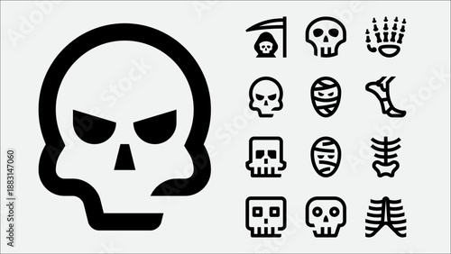 Skeleton bones and skull icons set