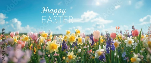 Plakat Spring landscape background featuring fresh spring flowers for Happy Easter