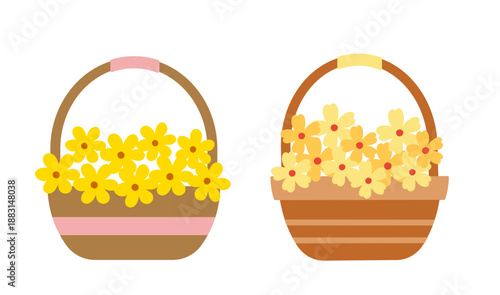 Flowers with basket Icon clip art set.
Spring garden floral  in baskets vector illustration set.
Transparent background. svg.
