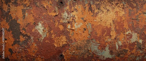 Aged metal with chipped paint exposing rust, symbolizing decay and weathering