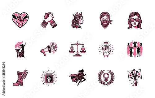 Pink Graphic Illustration Women Empowerment Feminist Symbols Element Kit for International Women's Day Advocacy