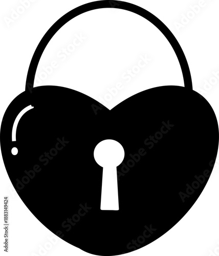 Heart lock icon vector. Valentine Lock Icon. Love padlock symbol. Black silhouette heart shaped lock with keyhole. Simple flat design. Minimalist style