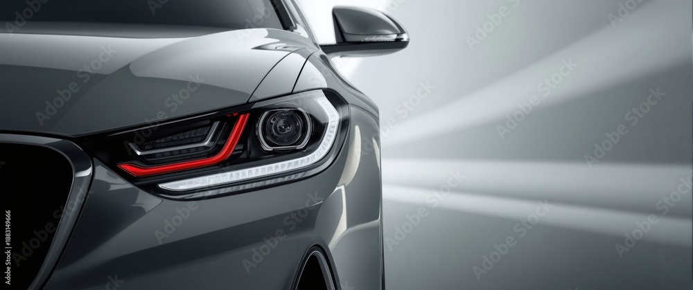 Fototapeta premium Car headlight background featuring design, technology, light, white, black, luxury, red, glass elements