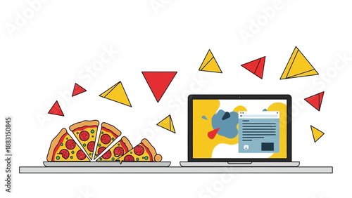 Pizza And Digital Screen Representing Online Order And Technological Innovation