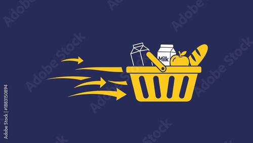 Online Grocery Shopping Express Delivery With Supermarket Basket Concept Illustration Design