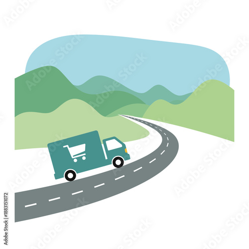 Online Shopping Delivery Truck On Road Representing Purchases And Logistic Transportation