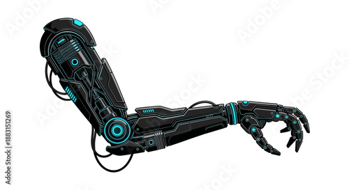 Robotic arm with wires exposed.