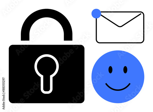 Security concept. Lock symbol s security. Envelope highlights messaging and communication. happy user satisfaction. For email security, communication apps, UI designs, secure messaging, and user