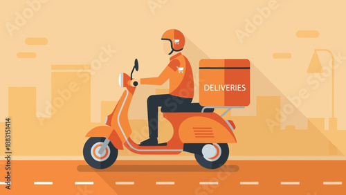 Orange Scooter Rider Delivering Packages in Urban Landscape During Daytime