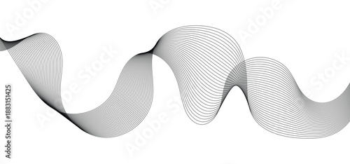 Abstract vector black wavy lines flowing smooth curve on transparent background in concept of technology, frequency, digital sound, science, music, modern blends lines