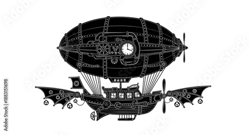 Steampunk Airship Vintage Illustration.