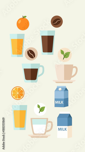 Refreshing Beverages And Fruits Arranged In A Stylish Modern And Minimalistic Illustration