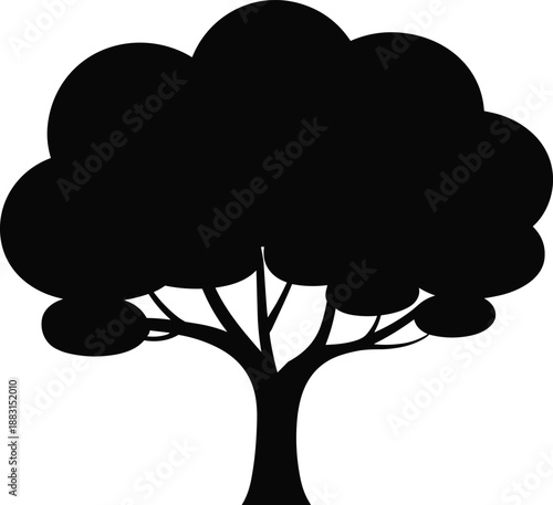 Tree silhouette icon, black nature symbol, forest plant illustration, isolated on white background, ecology, environment, vector design
