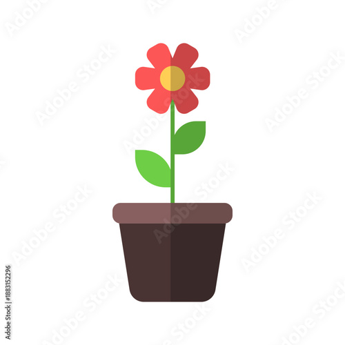 Terracotta flower pot for gardening flat color icon
