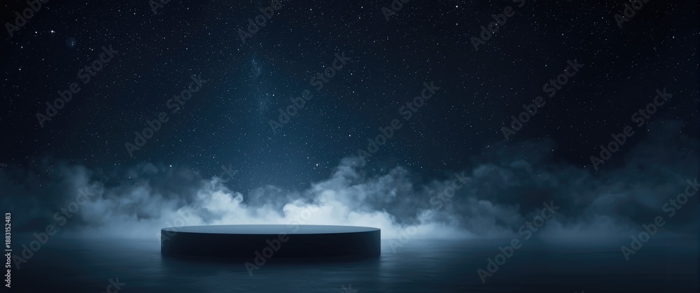 Fototapeta premium Starry night sky background featuring black, dark blue, and white clouds, illuminated by moonlight and sparkling stars, showcasing outer space and cosmos in a dreamlike style.