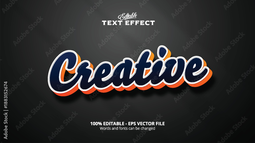 Fototapeta premium Editable 3d text effect creative lettering with dark navy blue and bright orange shadow on black background vector art design for graphic projects