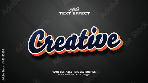 Editable 3d text effect creative lettering with dark navy blue and bright orange shadow on black background vector art design for graphic projects