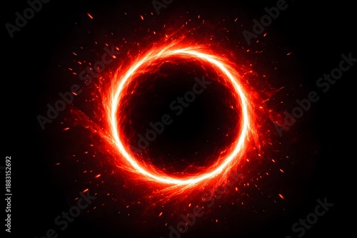 Red Energy Ring – Fiery Circular Glow with Sparks on Black Background for Sci-Fi and Fantasy Graphics