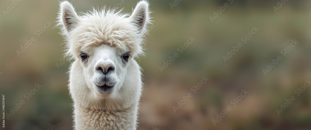 Obraz premium White fluffy alpaca captured in a close-up shot