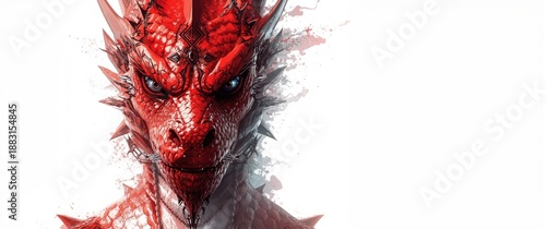 Red dragon portrait created through digital art