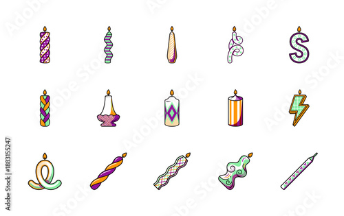 Pop Art Stylized Colorful Birthday Candle Graphic Element Kit for Creative Party Celebration Designs