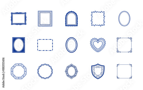 Blue Victorian Style Decorative Frame Vector Element Kit for Wedding Invitations and Stationery Design