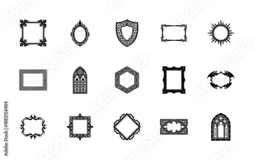 Ornate Gothic Heraldry and Medieval Border Graphic Element Kit for Dark Fantasy Worldbuilding and Stationery