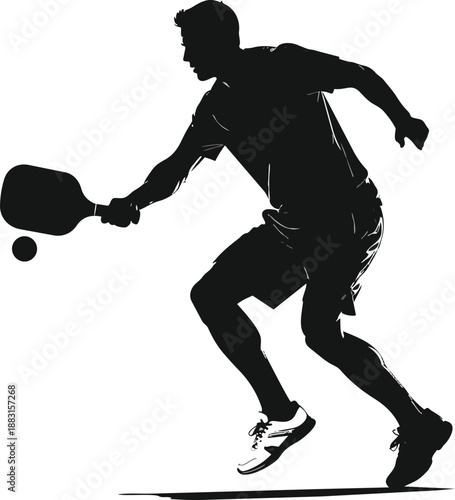 Black and White Pickleball Player Silhouette in Minimalist Style