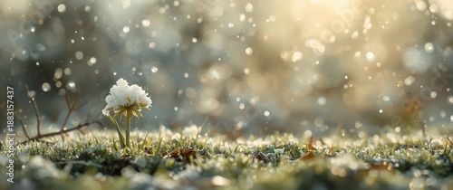 Wallpaper Mural Nature scene featuring clump of spring snowflakes, flowers, and landscape Torontodigital.ca