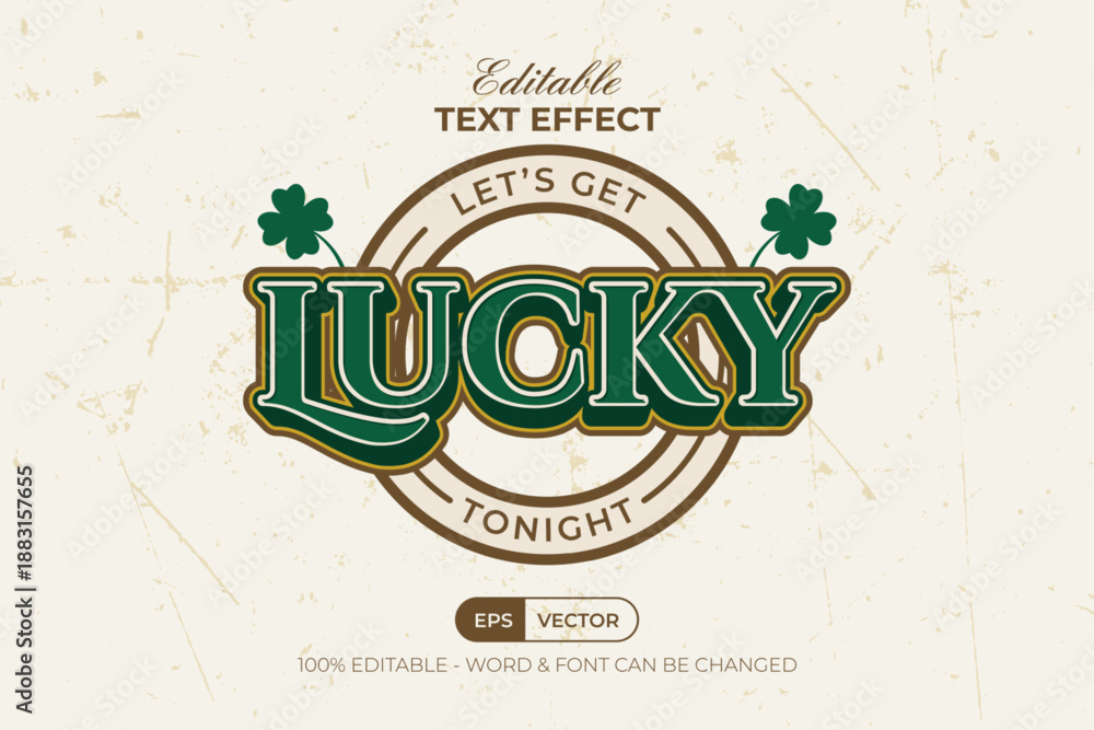 Fototapeta premium Lucky Text Effect 3D Style With Badge Text. Editable Text Effect St Patrick's Day Typography.