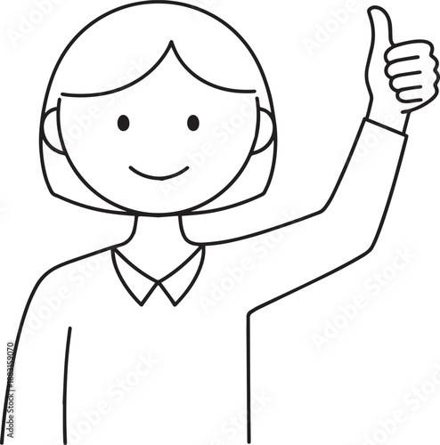 A smiling cartoon woman giving a thumbs up in approval and satisfaction