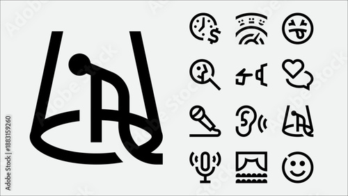 Stand up comedy show and comedy club icons set