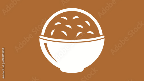 Simple Illustration Of Rice Bowl With Brown Background Suitable For Food Advertising Purposes