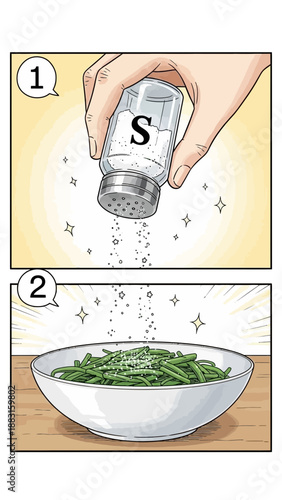 Seasoning Green Beans: A Step-by-Step Illustration of Adding Salt for Culinary Perfection
