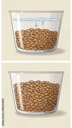 Seed Germination Process: Visual Depiction of Bean Seeds Hydrating and Swelling for Growth