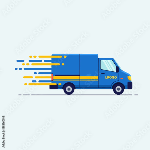 Speedy Blue Delivery Van Rapidly Transporting Goods Across a Modern Technological Landscape