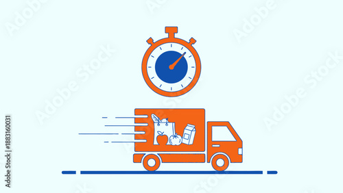 Speedy Grocery Delivery Service Depicted By A Fast Truck And A Precise Stopwatch