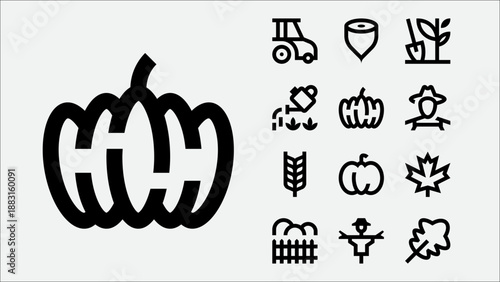 Autumn harvest and fall season icons set