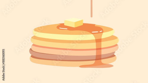 Stack Of Golden Pancakes, Drizzled With Maple Syrup, Breakfast Meal Illustration