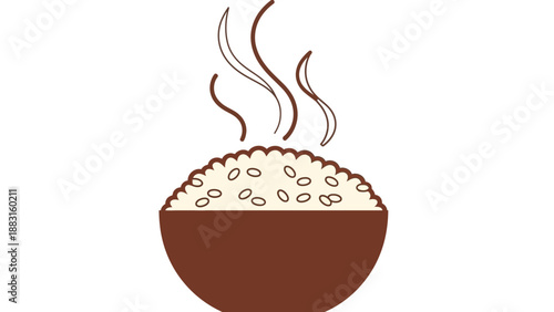 Steaming Bowl Of Freshly Cooked Rice On White Background, Delicious Cuisine Concept