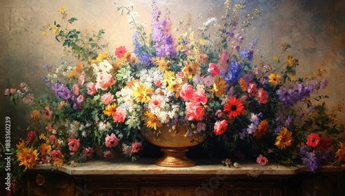 Wallpaper Mural Floral still-life with profuse blooms in vase atop a table, soft lighting Torontodigital.ca