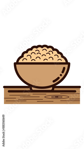Simple Bowl Of Grains Resting On A Wooden Surface Depicting Sustenance And Nourishment