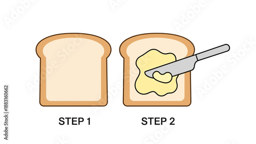 Simple Bread Toast Illustration Showing Butter Application Stages For Breakfast Creation