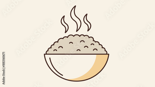 Steaming Rice Bowl Illustration: Simple Design With Culinary Freshness and Appeal