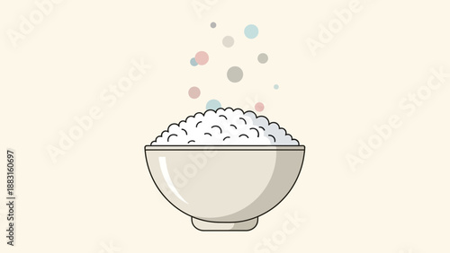 Steaming Rice Bowl Illustration With Abstract Bubbles On A Simple Beige Background